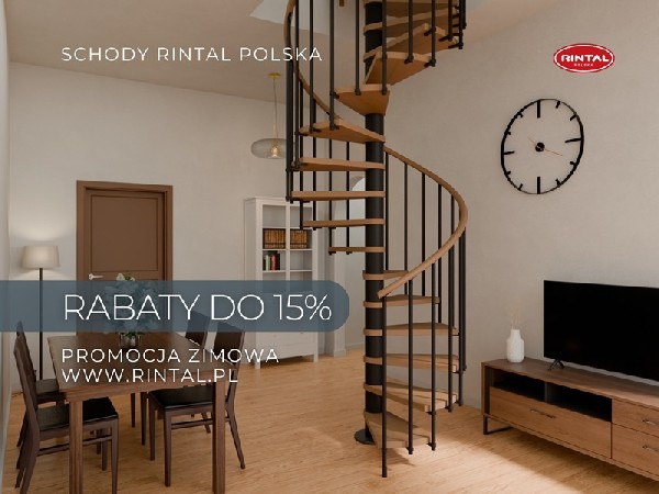 Firma Rintal, wiodący producent schodów do wnętrz, przygotowała dla swoich Klientów wyjątkową ofertę!Tylko od 1 do 28 lutego 2025 r. możecie Państwo skorzystać z 15% rabatu na zakup schodów wraz z balustradami, poręczami i montażem.Aby skorzystać z promocji, wystarczy złożyć zamówienie w podanym terminie oraz wpłacić 30% zaliczki do 15 marca 2025 r.Nie przegap tej okazji ? zainwestuj w schody premium w atrakcyjnej cenie!Zapraszamy do zapoznania się ze szczegółami na www.rintal.pl oraz do kontaktu z naszymi doradcami, którzy są do dyspozycji na terenie całego kraju.?www.rintal.ple-mail: k.prabucka@rintal.pltel. Dział Handlowy: +48 585324255